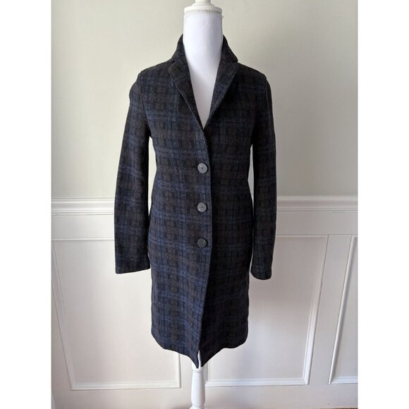 Harris Wharf London Wool Cashmere Blend Plaid Coat Jacket Navy Blue 36 2 - Picture 2 of 6